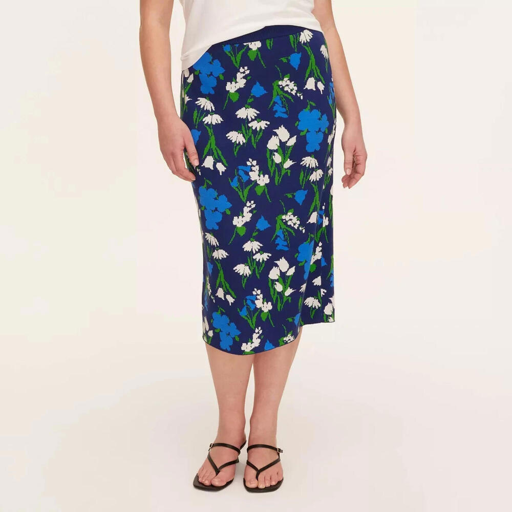 Kate Spade Floral Sweater Knit Midi Skirt‎ Blue Green Size XS NWT